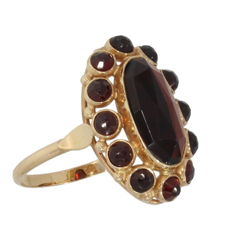 Granaat entourage 14k gouden fraaie dames ring vintage luxe, Sieraden, Tassen en Uiterlijk, Antieke sieraden, Verzenden, Goud