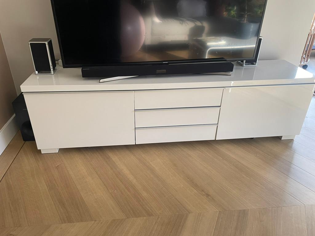 Tv meubel IKEA Bestå Burs hoogglans wit, Ophalen, 150 tot 200 cm, Zo goed als nieuw, Minder dan 100 cm