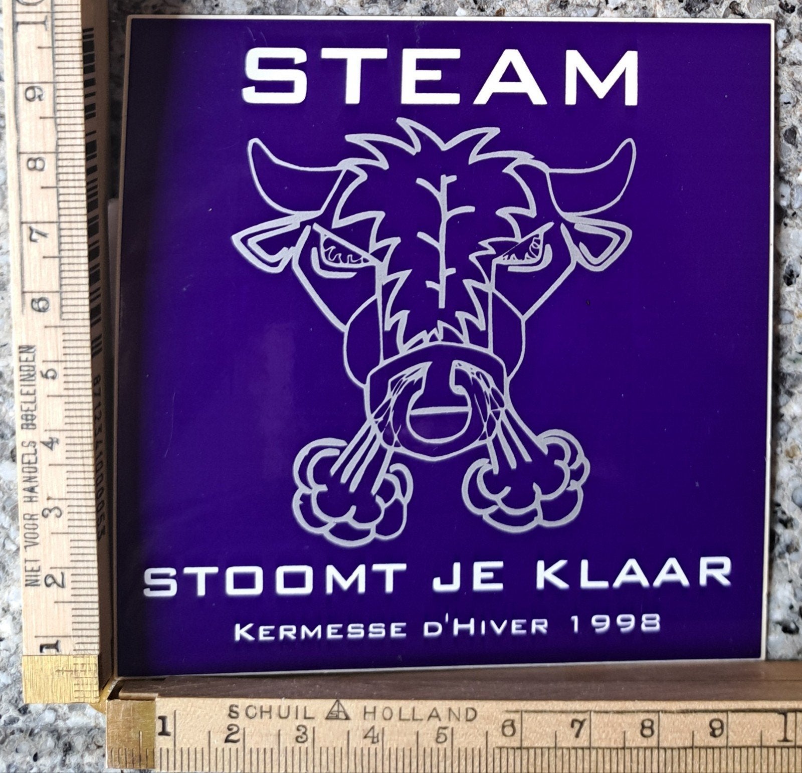 Vintage kermis sticker Steam stoomt je klaar briesende Oss, Verzamelen, Ophalen of Verzenden, Zo goed als nieuw
