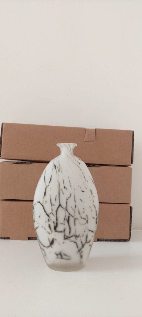 Vintage glazen Organische vaas marmer look (24 cm), Ophalen of Verzenden