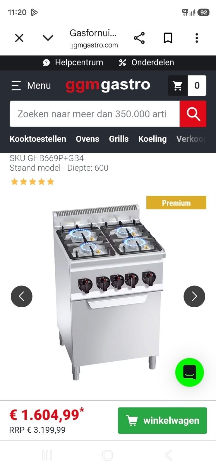 GGM Gastro Gasfornuis met 4 kookzones en oven, Ophalen, Gebruikt, 60 cm of meer, 4 kookzones