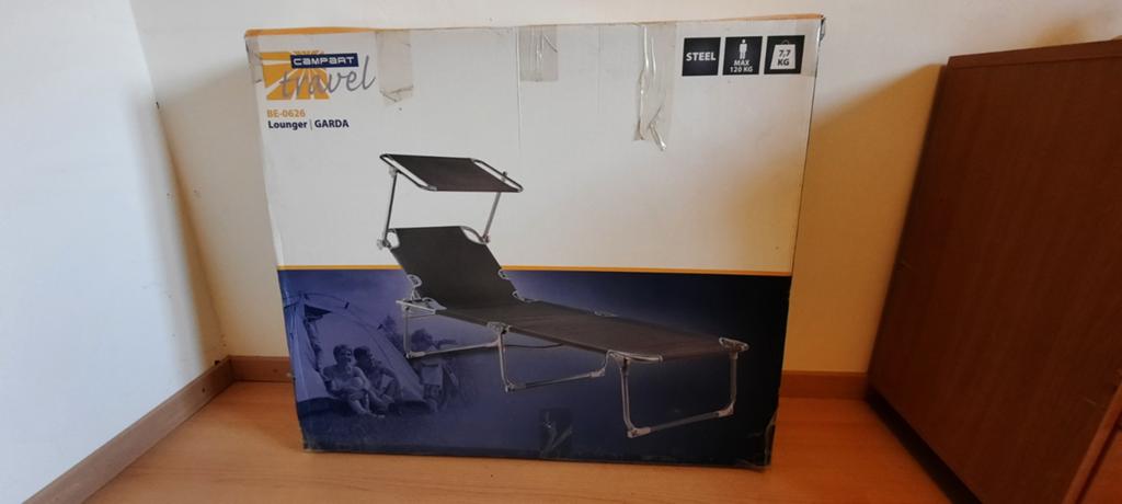 Comfortabel ligbed met zachte topper en zonnescherm zgan, Ophalen of Verzenden, Zo goed als nieuw, Campingstoel