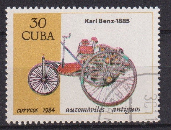Cuba 1984 Antieke auto Karl Benz 1885 driewieler, Verzenden, Gestempeld, Auto's