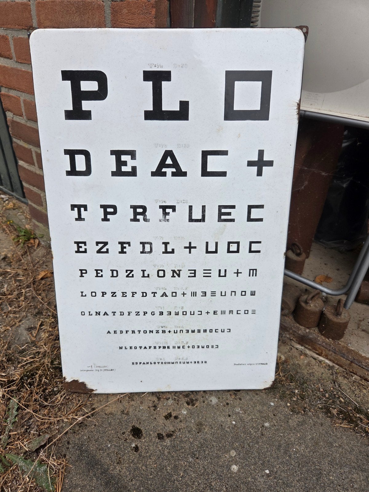 Emaille reclamebord oogarts oog arts snellen, Ophalen, Gebruikt, Reclamebord