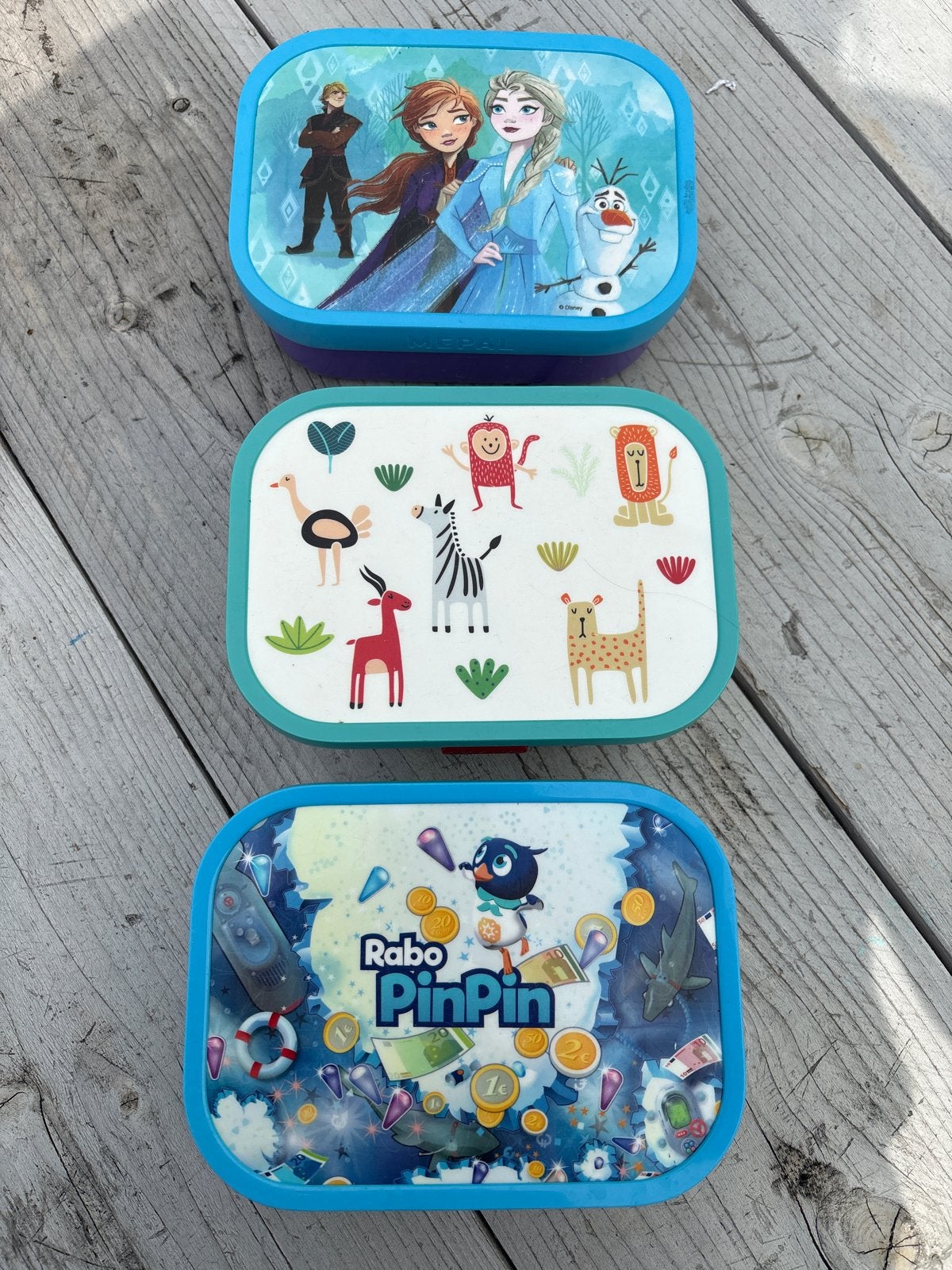 Set van 3 Mepal lunchboxen: Frozen, Dieren, Rabo PinPin, Ophalen of Verzenden, Gebruikt