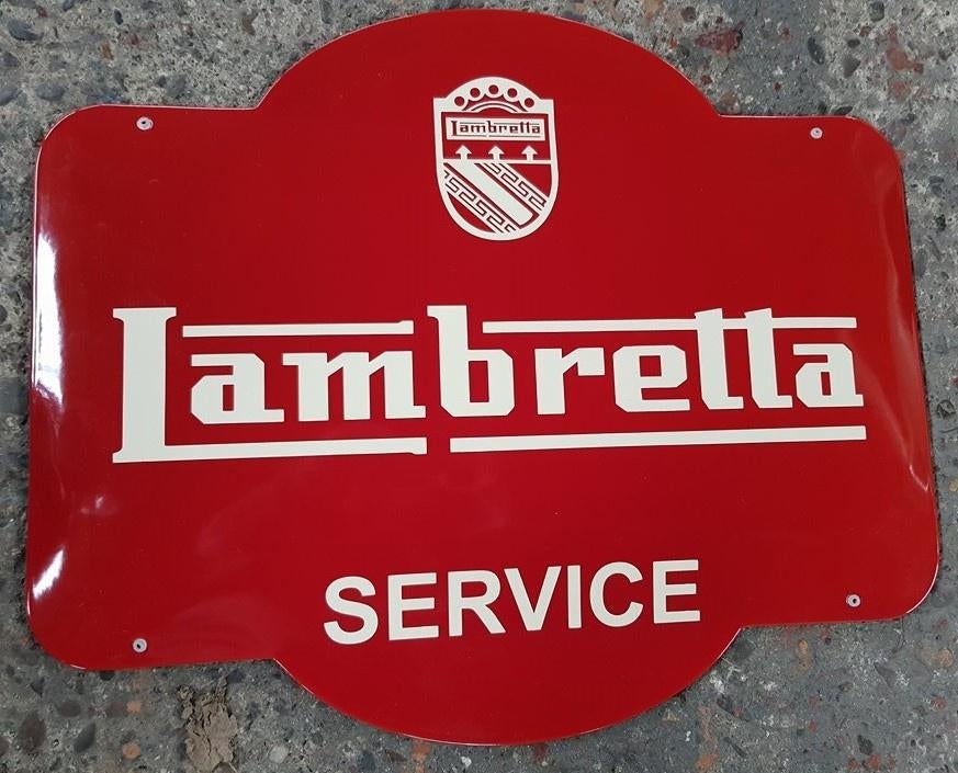 Lambretta service zwaar emaille reclame bord garage showroom, Ophalen of Verzenden, Zo goed als nieuw, Reclamebord