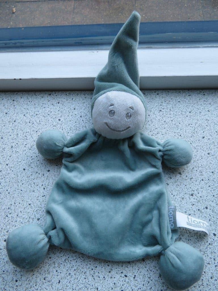 Groen/blauw grijs velours spookpop spook pop merk Tiamo, Kinderen en Baby's, Speelgoed | Knuffels en Pluche, Overige typen, Blauw