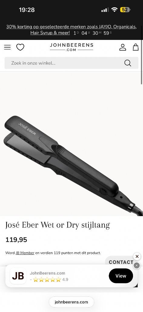 José Eber Wet or Dry Stijltang - Nieuw in mei gekocht, Sieraden, Tassen en Uiterlijk, Uiterlijk | Haarverzorging, Ophalen, Nieuw
