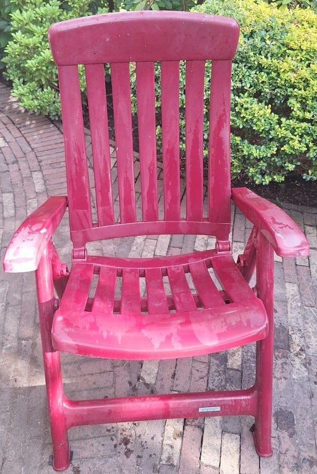 5 Steiner tuinstoelen bordeauxrood, Ophalen of Verzenden, Gebruikt, Kunststof, Verstelbaar