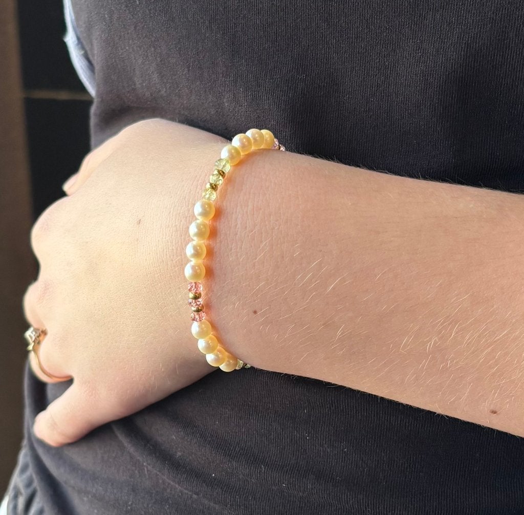 Toermalijn parel edelsteen 14k slot goud armband dame bollen, Met bedels of kralen, Voordeelsieraden, Ophalen of Verzenden, Zo goed als nieuw