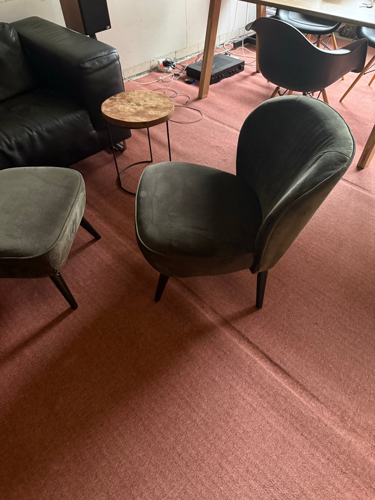 Woood fauteuil Sara en hocker - Groen (set van 3), Ophalen, Gebruikt, 75 tot 100 cm, Stof
