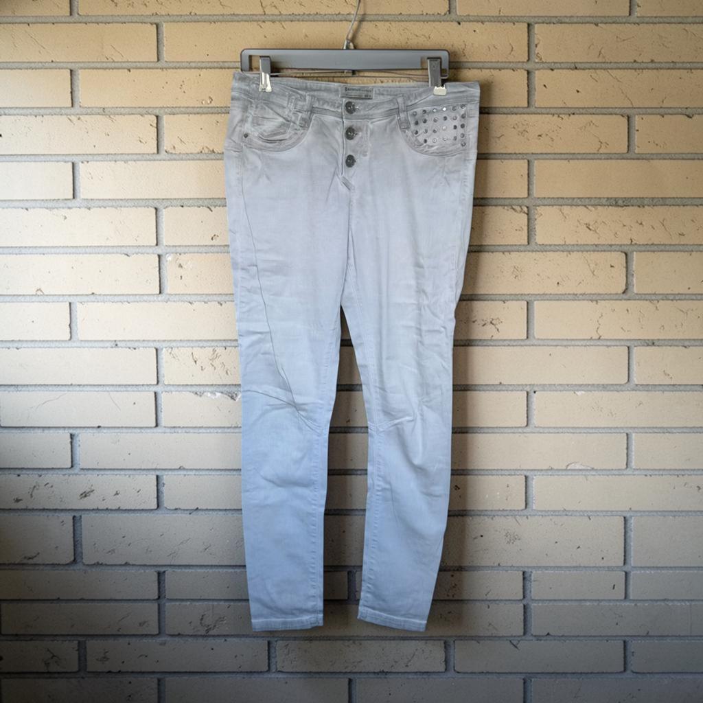 Summum Jeans Maat 38 Lichtgrijs Denim Studs Skinny, S, Verzenden, Zo goed als nieuw, W30 - W32 (confectie 38/40)