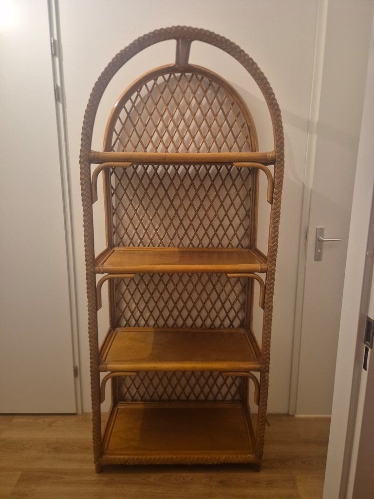 Grote Vintage Rotan Boogkast / Etagère – Boho / Jaren 70, Antiek en Kunst, Ophalen of Verzenden