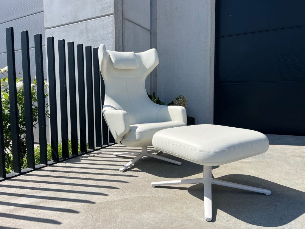 Vitra grand repos met ottoman, leder, Huis en Inrichting, Fauteuils, Verzenden, Zo goed als nieuw, Leer, Design