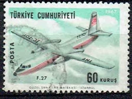 Turkije 10 Vliegtuig Fokker F.27 Friendship Turkish Airlines, Verzenden, Gestempeld, Vliegtuigen