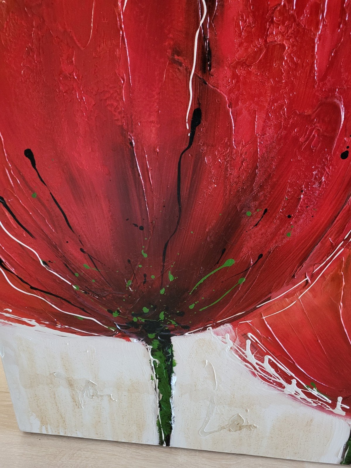 Schilderij met rode bloemen, acrylverf op doek, Antiek en Kunst, Kunst | Schilderijen | Modern, Acrylverf, Ophalen of Verzenden