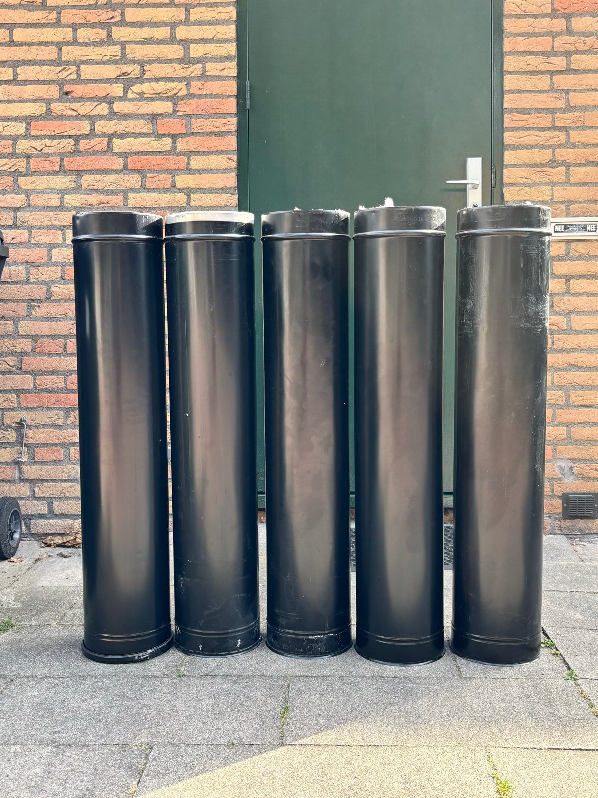 5x Dubbelwandige Kachelbuis Zwart 1m Hoog, Ophalen, Gebruikt