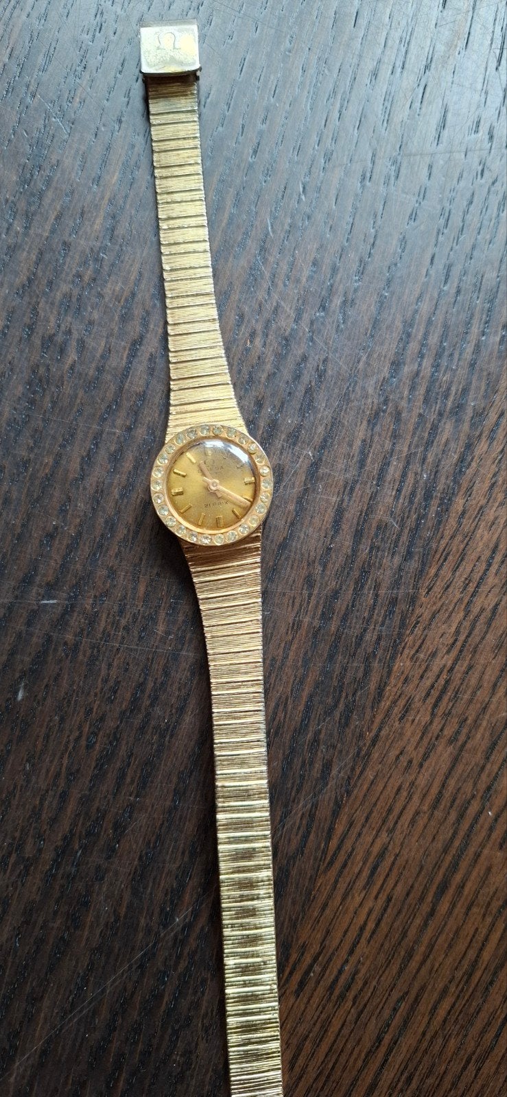 Vintage Gouden Polshorloge met Strass - Defect, Overige merken, Gebruikt, Polshorloge, Ophalen of Verzenden