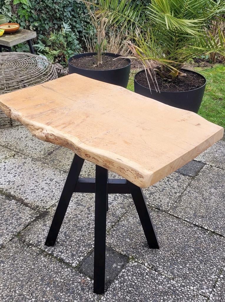 Eikenhouten boomstamblad tafel 55x88x79cm, Ophalen, Gebruikt, 50 tot 100 cm, Tot twee personen