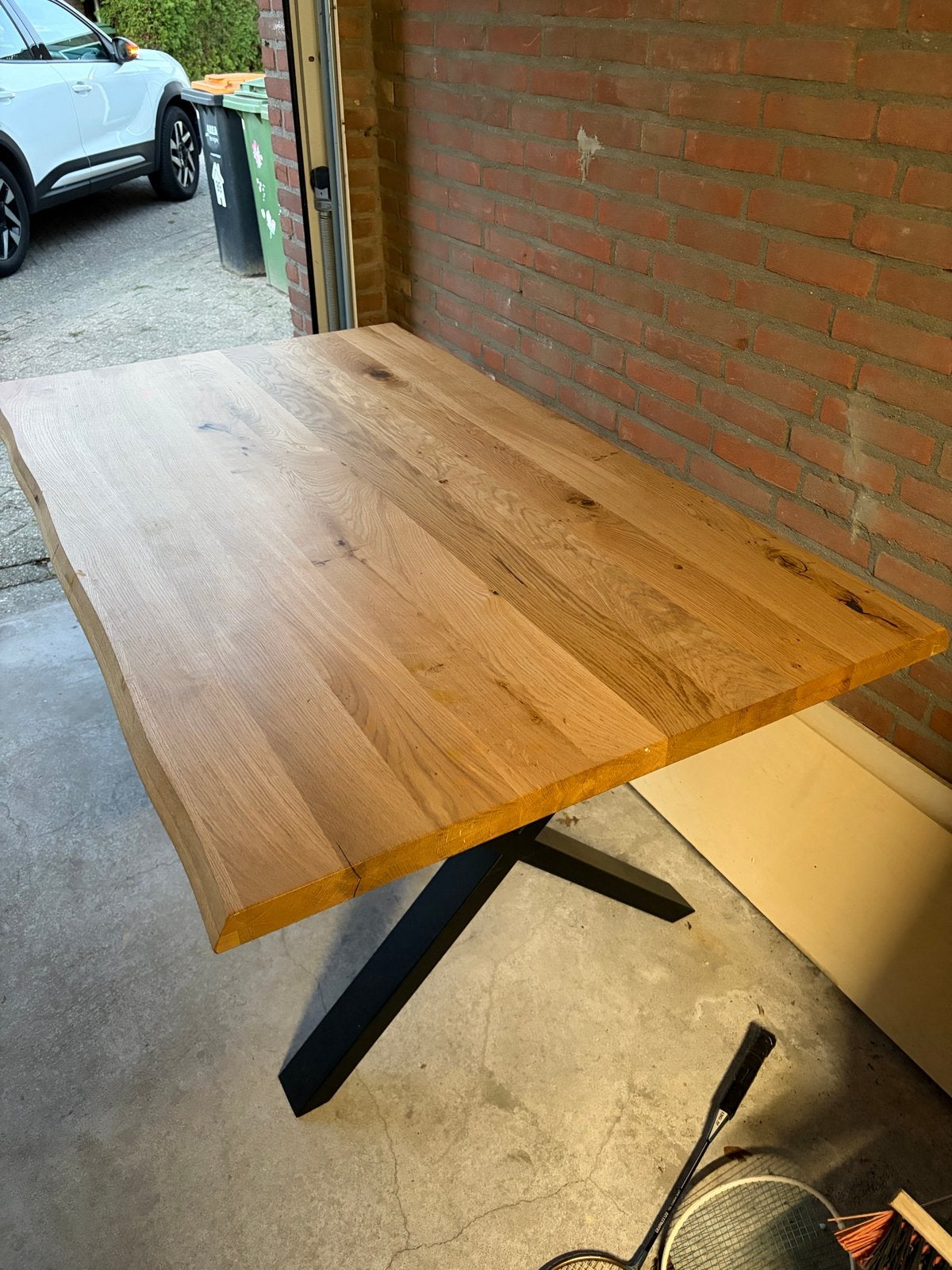 Eettafel met metalen onderstel 160x90 cm, Ophalen, 100 tot 150 cm, Eikenhout, 50 tot 100 cm
