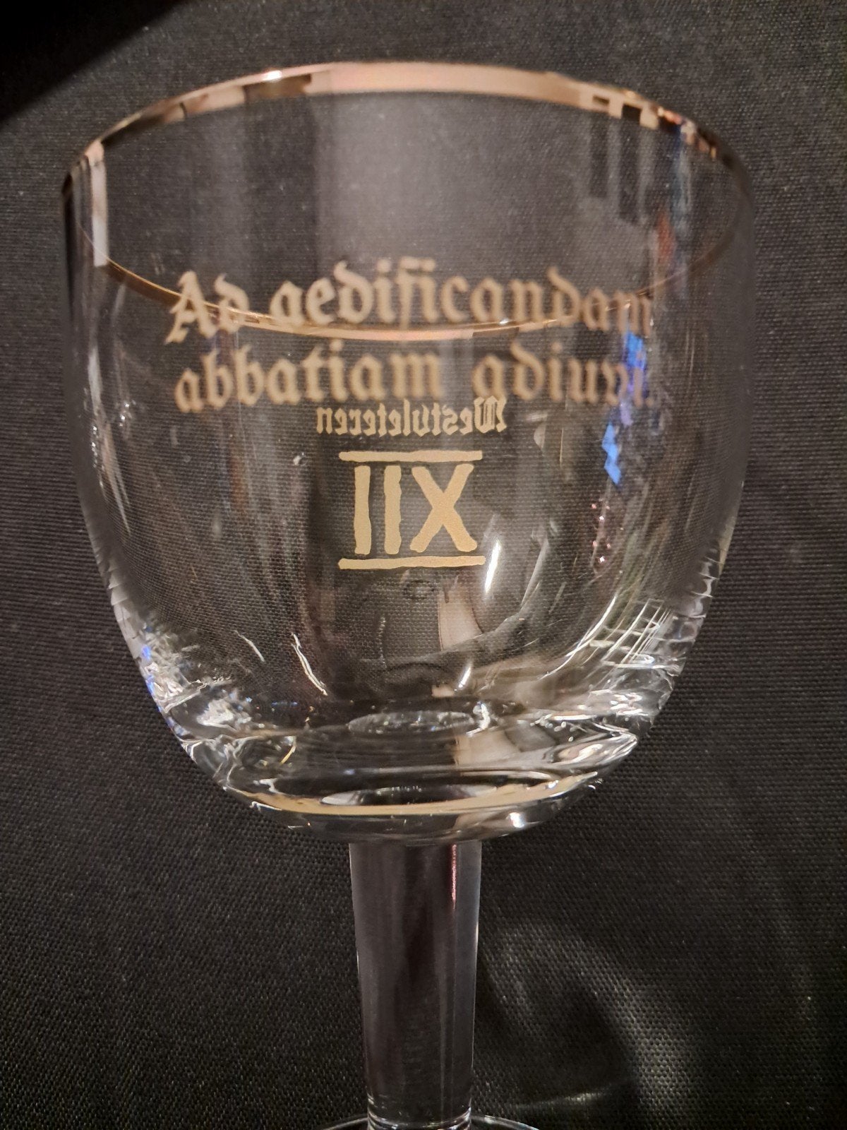 2 Zeldzame Westvleteren XII Proefglazen met Latijnse Spreuk, Ophalen of Verzenden