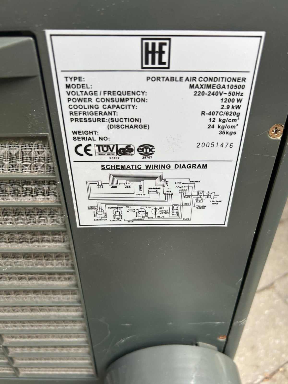 Mobiele airco HE MAXIMEGA10500 - Koelen en Ventileren, Ophalen, Gebruikt, Minder dan 60 m³, 3 snelheden of meer