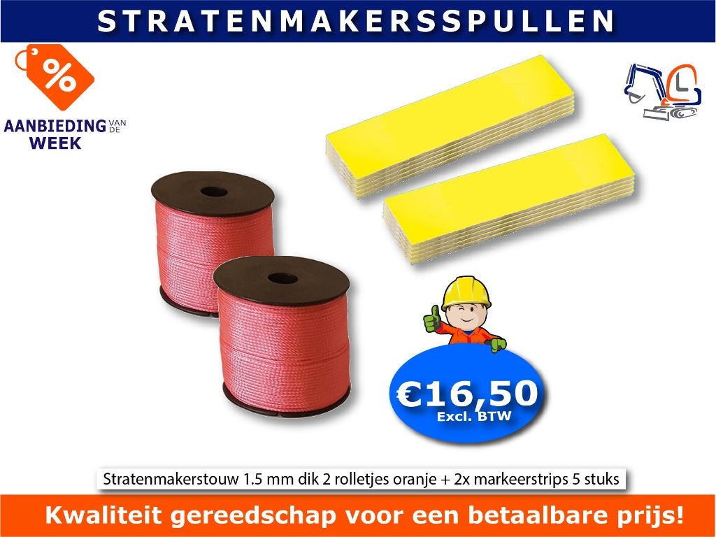 Stratenmakerstouw 1,5 mm 2 rollen  + 10 markeerstrips, Ophalen of Verzenden, Nieuw, Overige soorten