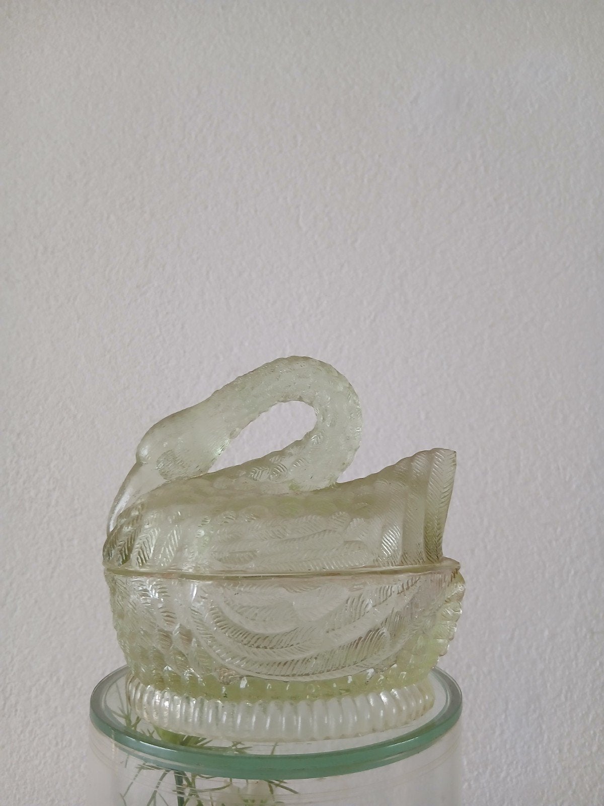 licht groen of geel glazen potje zwaan, Antiek en Kunst, Ophalen of Verzenden