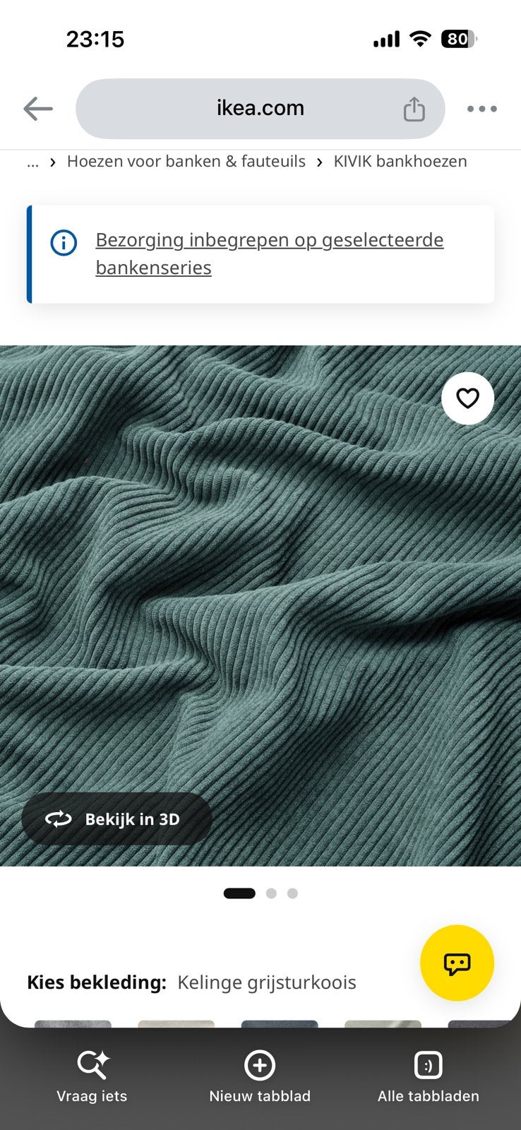 Ikea Kivik HOES voor eenpersoons slaapbank rib blauw, Ophalen of Verzenden, Zo goed als nieuw