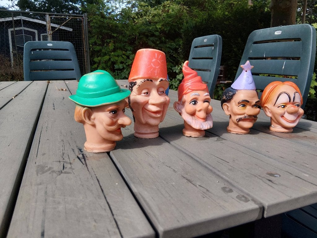 Vintage poppenkast poppen koppen, Ophalen of Verzenden, Gebruikt, Pop