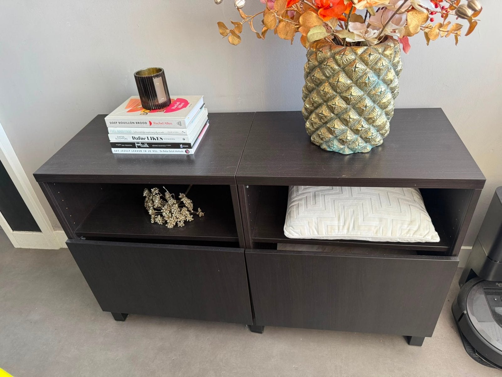 IKEA Besta Dressoir/TV meubel zwartbruin eikenhout, Ophalen, 100 tot 150 cm, Eikenhout, Zo goed als nieuw