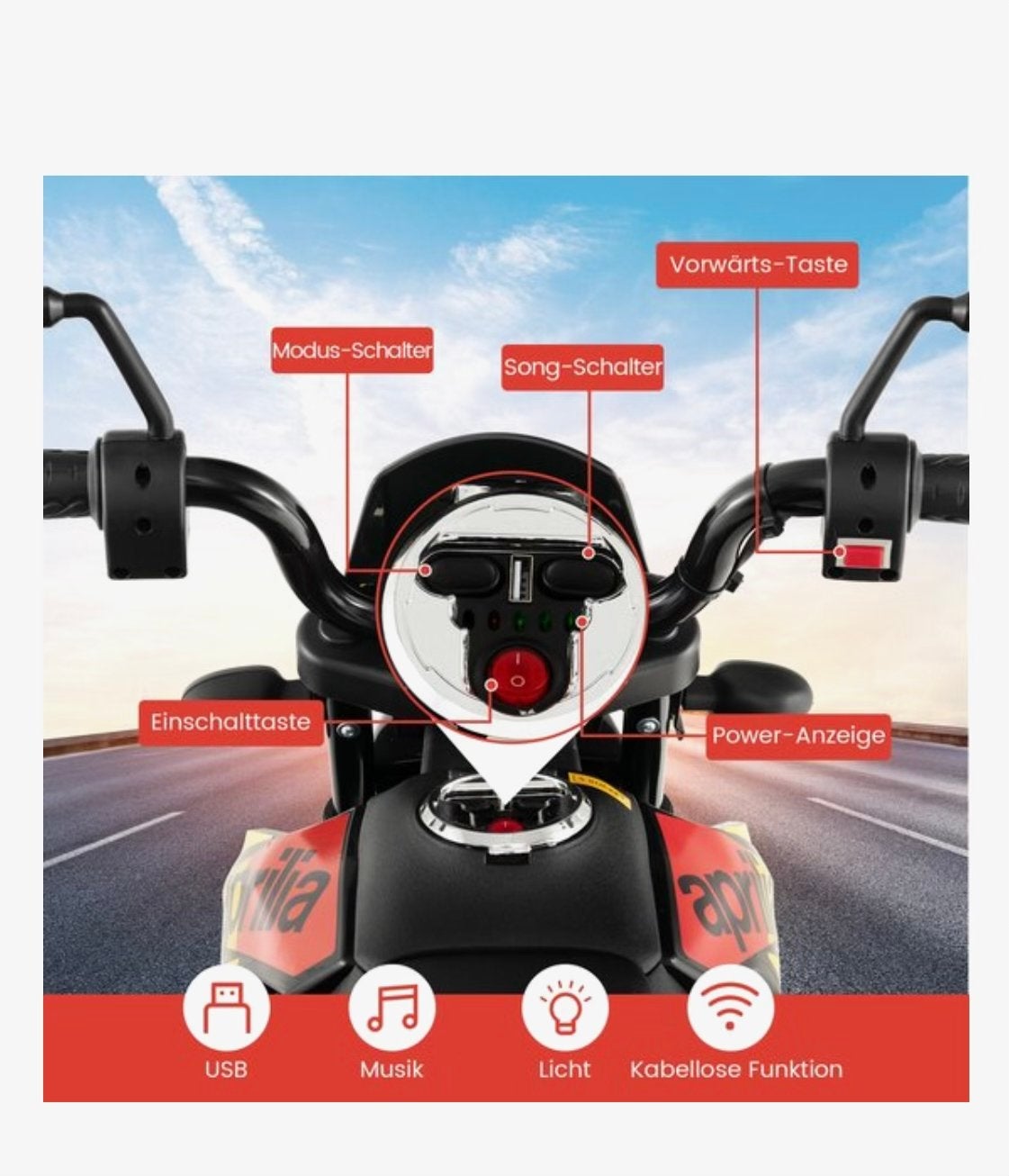 Aprilia Kindermotor met zijwieltjes - Zwart/Rood/geel, Ophalen, Nieuw