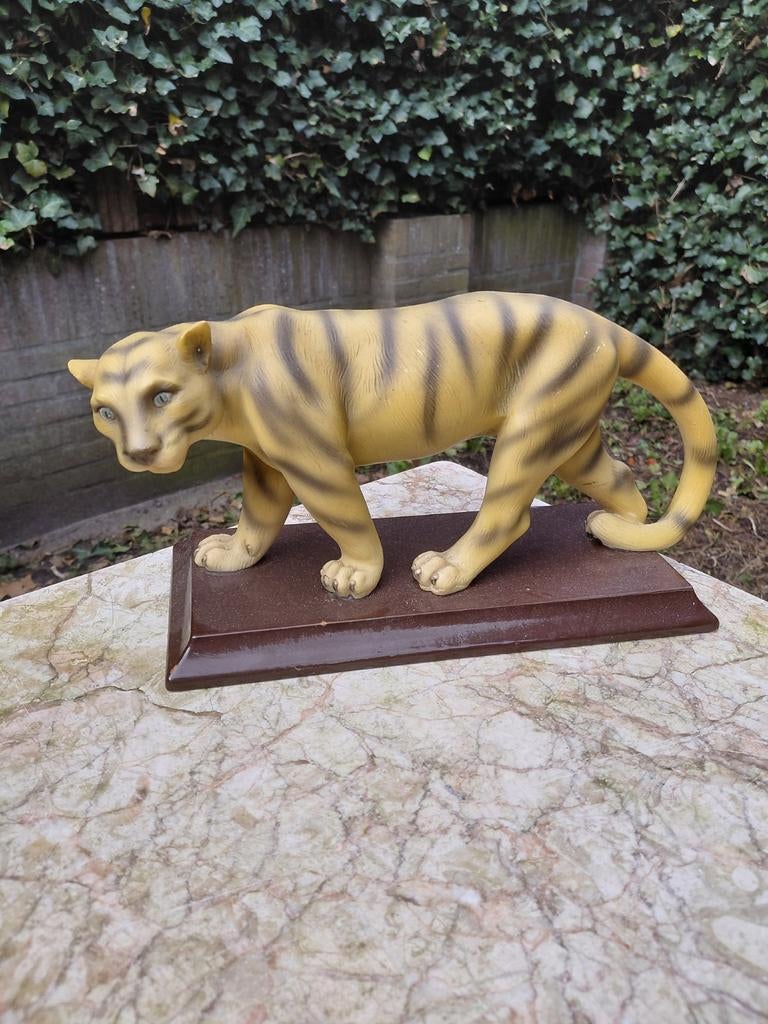 Vintage Tijger Beeldje op Sokkel - Decoratief, Ophalen of Verzenden