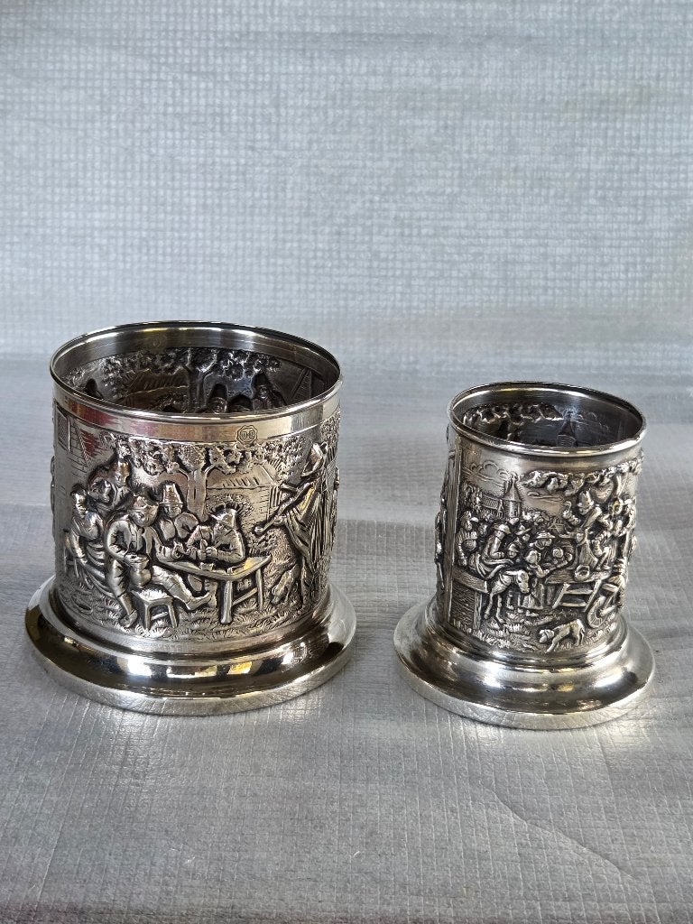2 zwaar verzilverde lepelvaasjes Douwe Egberts /H. Hooijkaas, Ophalen of Verzenden