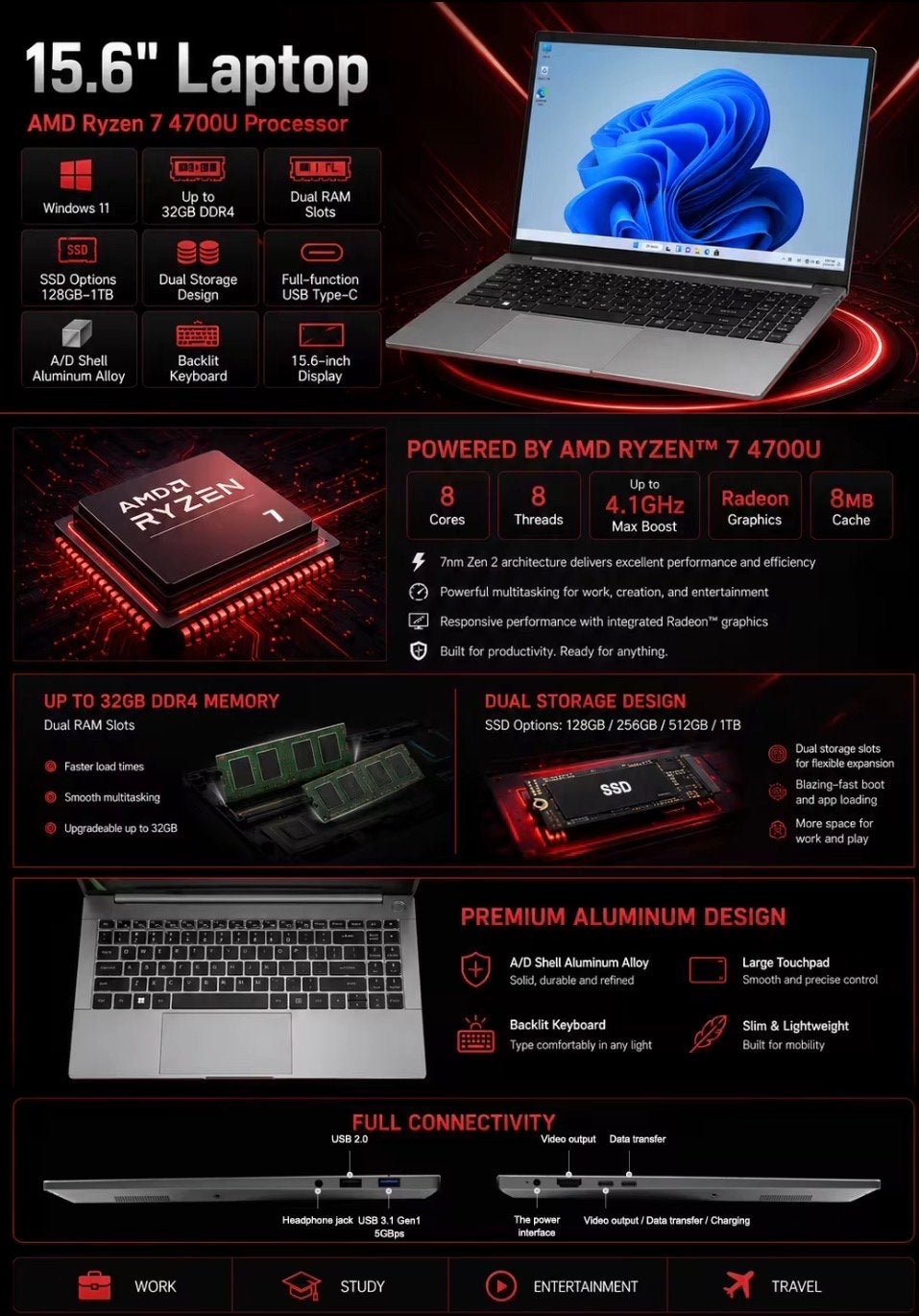 Laptop AMD Ryzen 7 4700U 32GB RAM, Computers en Software, Windows Laptops, Met videokaart, Nieuw, Ophalen of Verzenden, Gaming