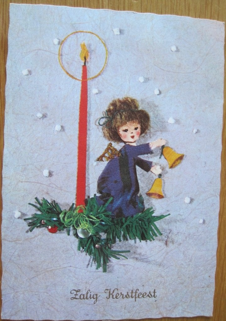 Kerst - engel met klokken en kaars - zestiger jaren, Verzenden, 1960 tot 1980, Gelopen, Overige thema's