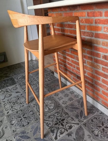 4 exclusieve barkrukken Modalto in naturel eik Hoogte 82 cm, Ophalen, Met voetsteun, 60 tot 90 cm, Zo goed als nieuw