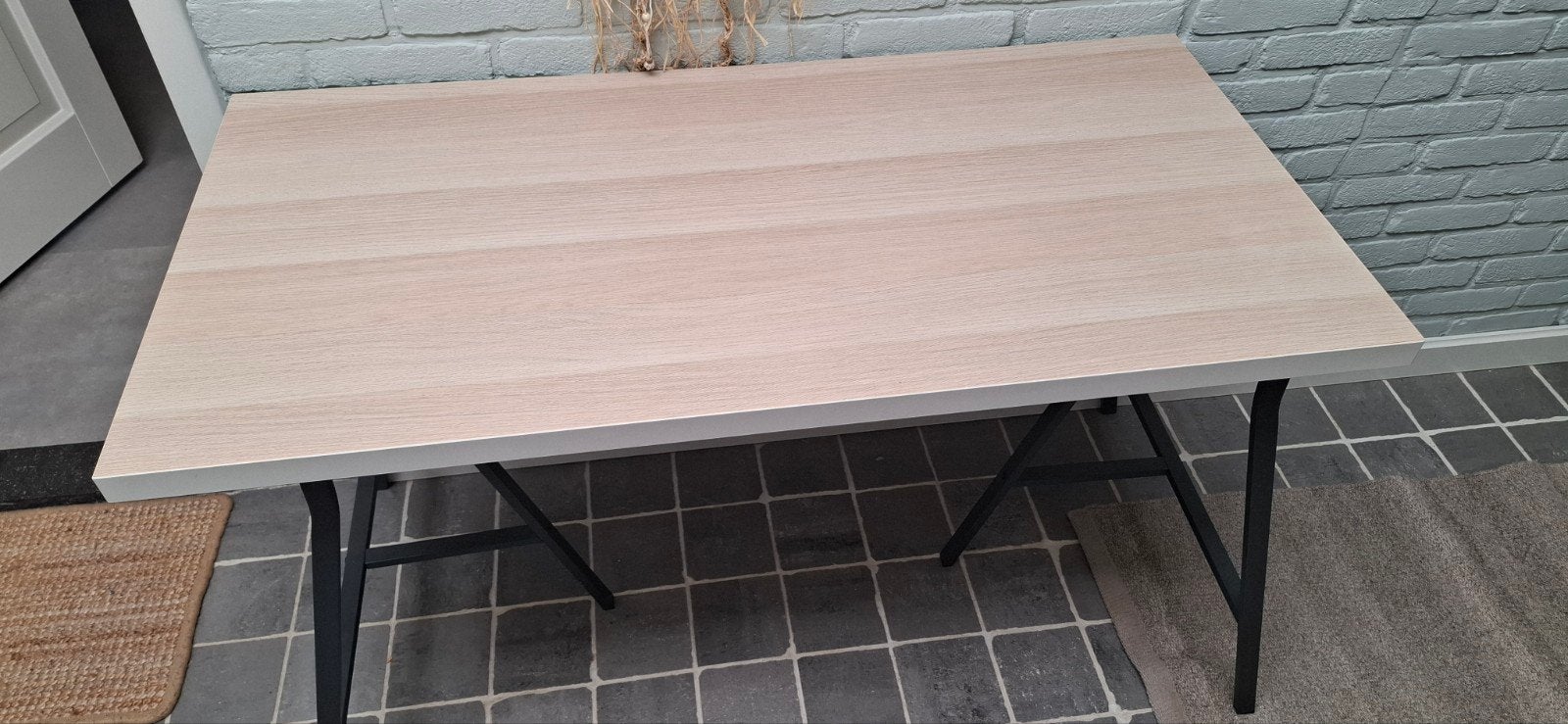 IKEA Linnmon bureau met Lerberg schragen 120x60, Ophalen, Gebruikt, 120 cm, Spaanplaat of MDF
