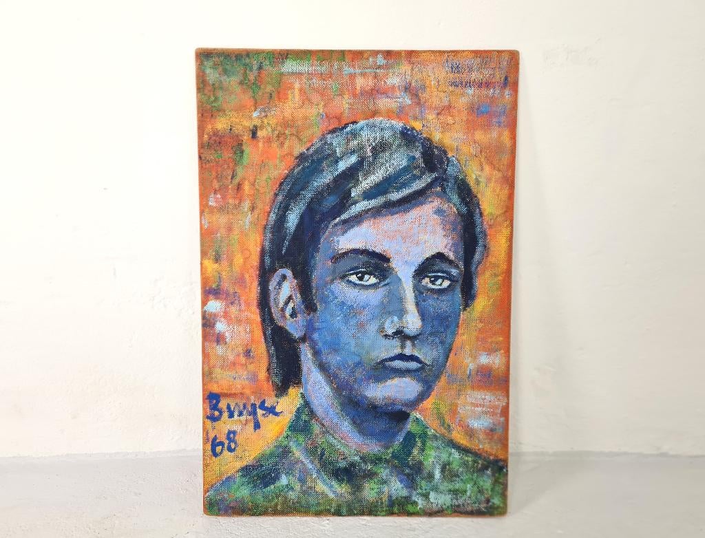 Portret Jongen | Schilderij op Paneel | 1968, Antiek en Kunst, Ophalen of Verzenden