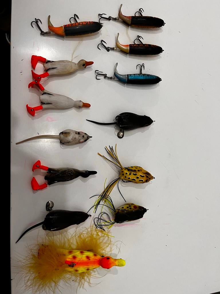 Diverse set kunstaas: eenden, muizen, kikkers, vissen, Ophalen of Verzenden, Gebruikt, Kunstaas