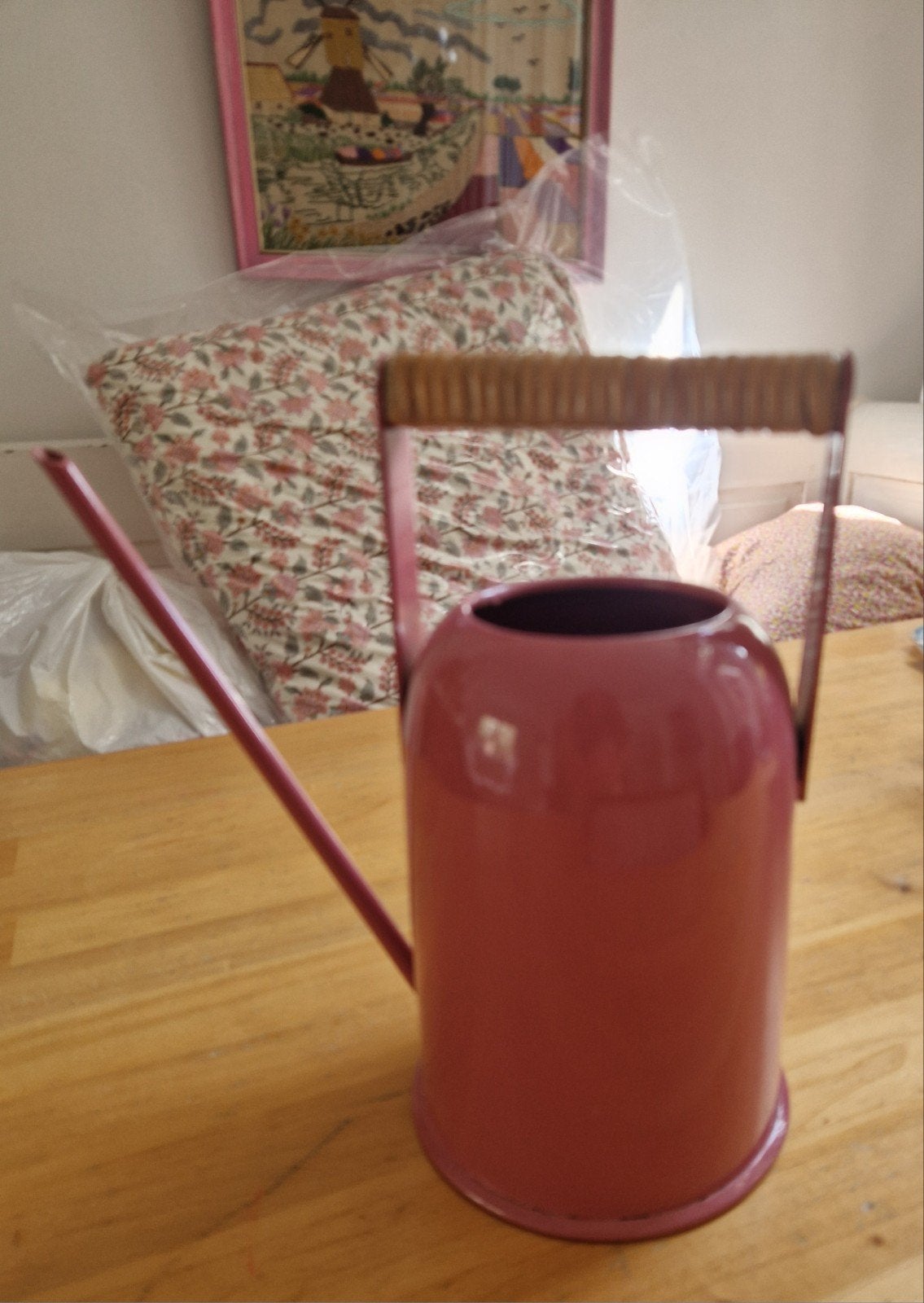 Sissy Boy gieter - roze met rieten handvat, Tuin en Terras, Ophalen of Verzenden, Gebruikt, Metaal