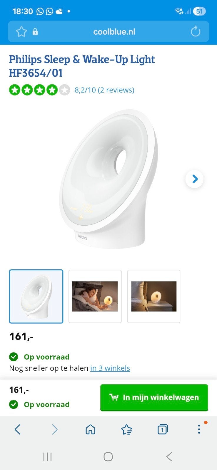 Philips Sleep & Wake-Up Light HF3654/01, Wit, Philips, Zo goed als nieuw, Dimbaar
