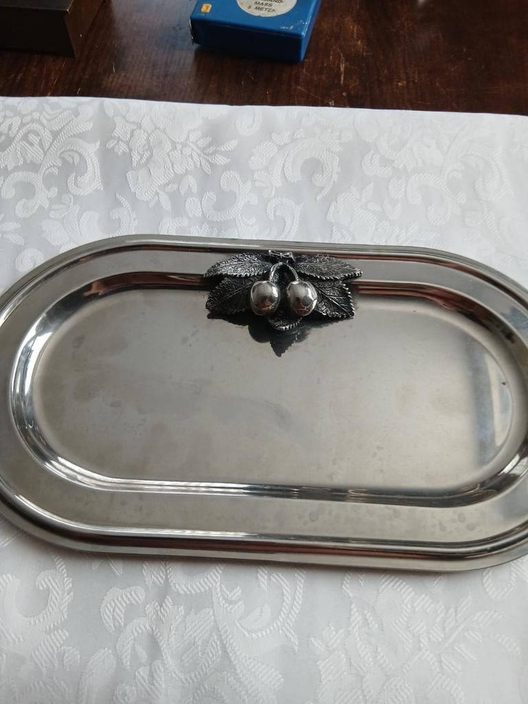 Ovale serveerschaal met kersen decoratie, Ophalen of Verzenden