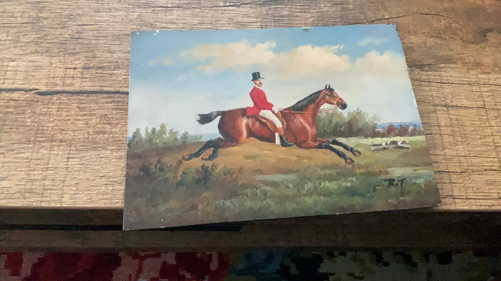 Schilderij jacht met paarden, Antiek en Kunst, Ophalen of Verzenden