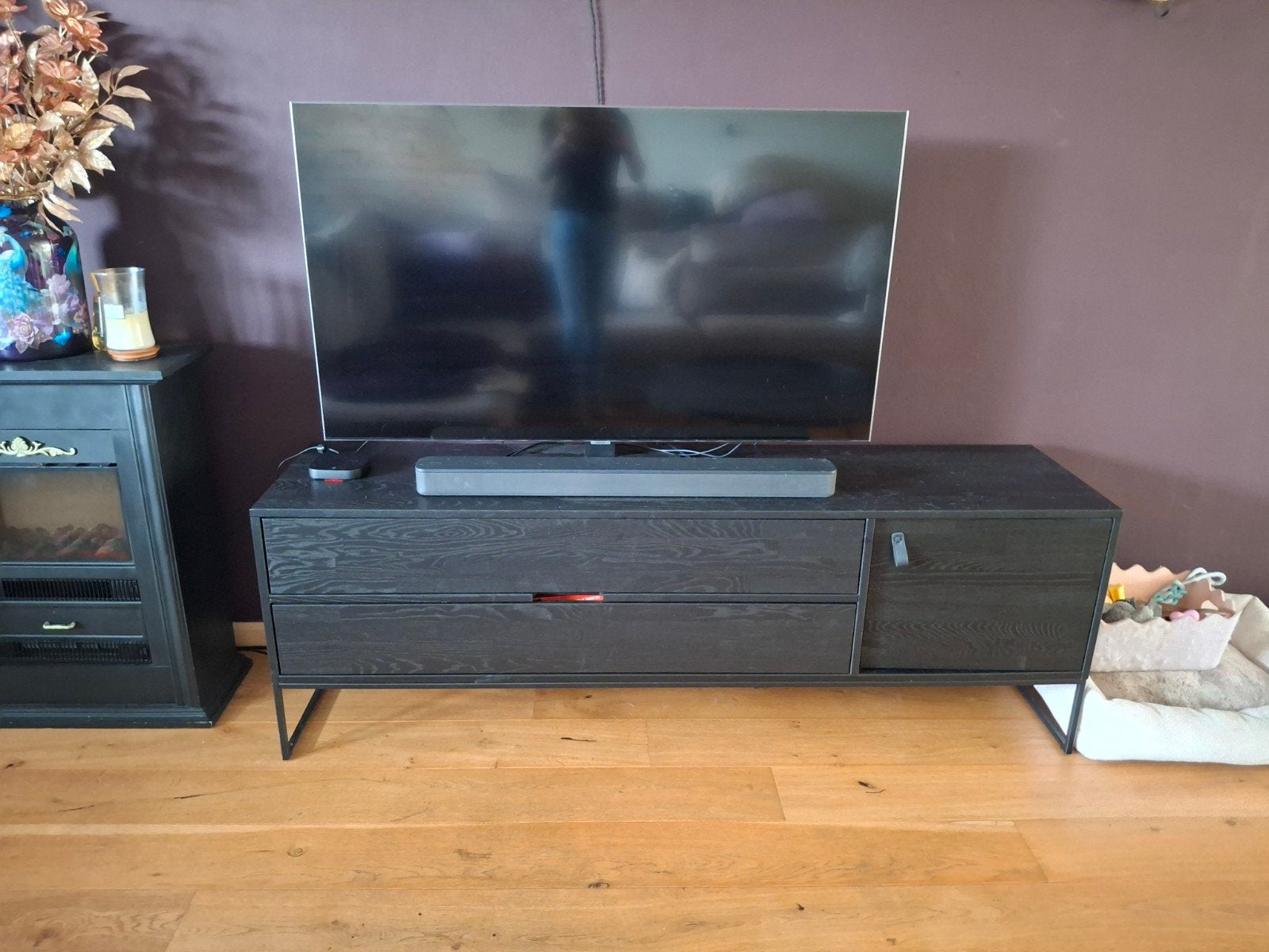 Stijlvol zwart tv-meubel met lades en opbergruimte, Ophalen, Modern, Industrieel, 150 tot 200 cm, Zo goed als nieuw