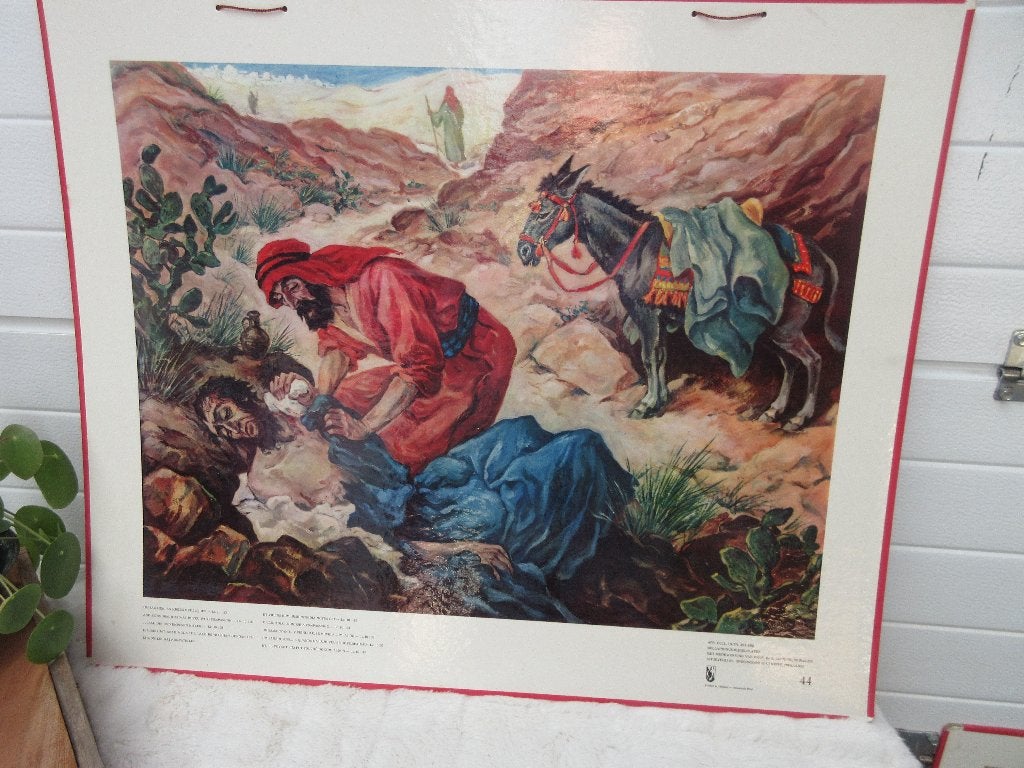 oude schoolplaat van de Barmhartige Samaritaan, Antiek en Kunst, Ophalen, Geschiedenis