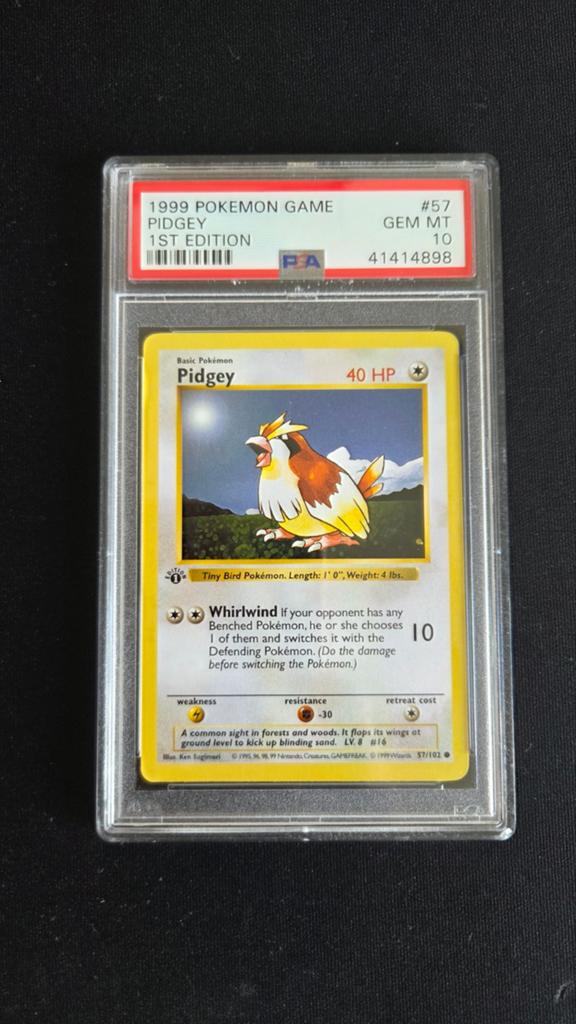 Pokemon Pidgey PSA 10 - Base Set - 1st Edition | Shadowless, Ophalen of Verzenden, Zo goed als nieuw