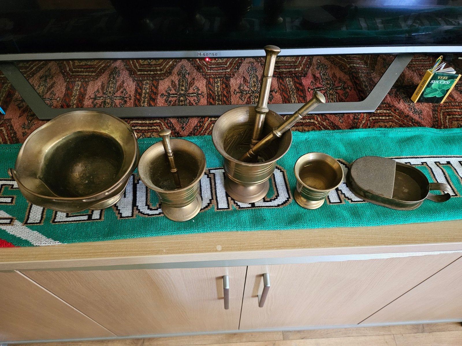 Antieke koperen en bronzen mortieren en vijzels set, Antiek en Kunst, Antiek | Koper en Brons, Ophalen of Verzenden