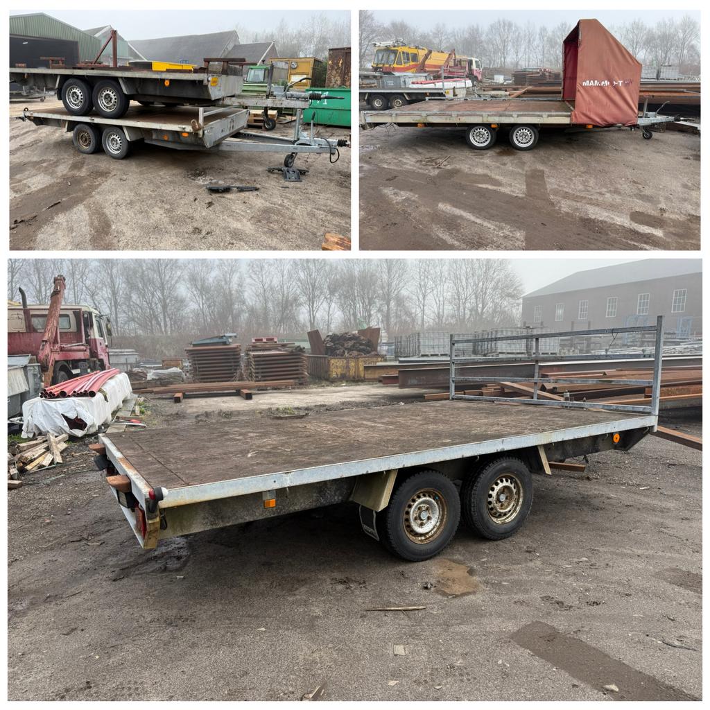 4x aanhangwagen / plateauwagen / machinetransporter, Auto diversen, Aanhangers en Bagagewagens, Zo goed als nieuw, Ophalen
