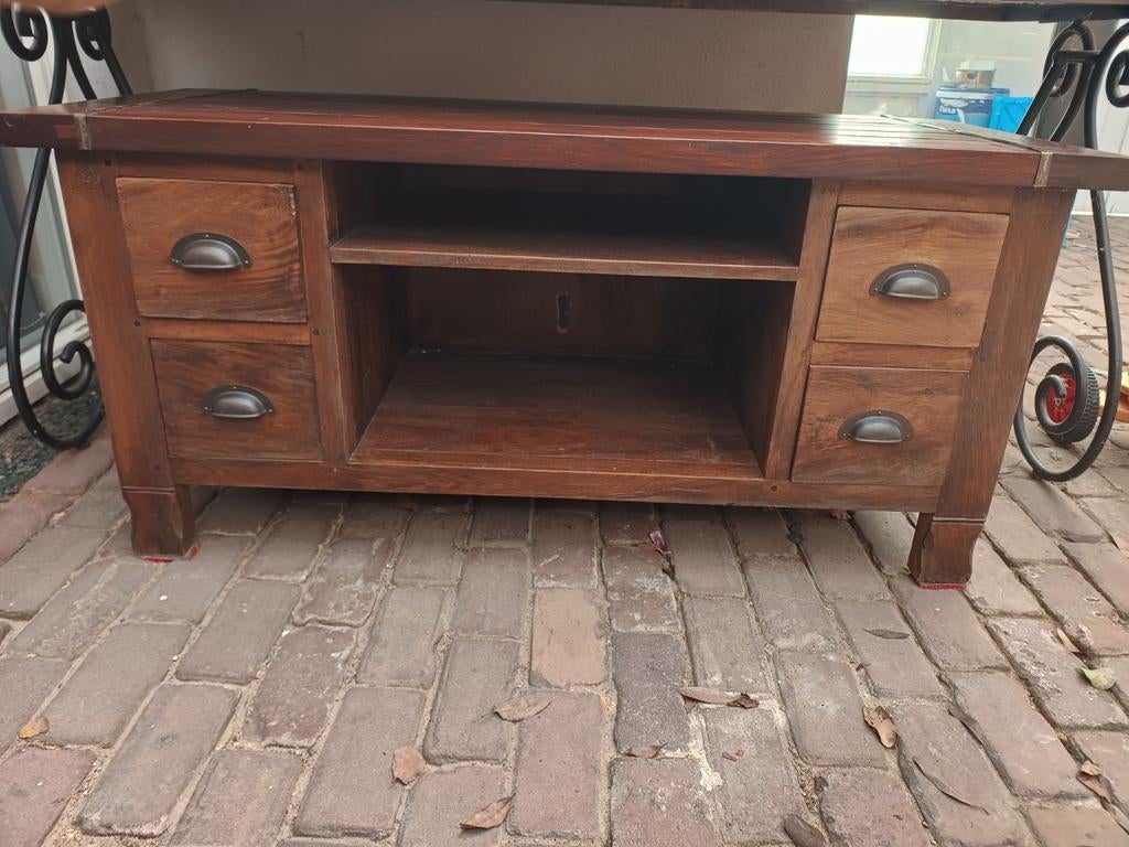 Massief houten dressoir/tv-meubel - 122x57x50 cm, Ophalen, Gebruikt, 100 tot 150 cm, Minder dan 100 cm